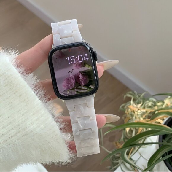 Apple Watch Band White Marble Resin Adjustable Stylish Strap Watch Band - Picture 1 of 4